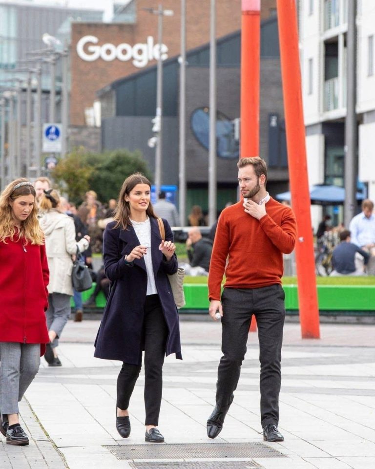 AI Skills Demand in Ireland: 2026 Jobs Outlook Technology professionals walking through Dublin's modern business district.