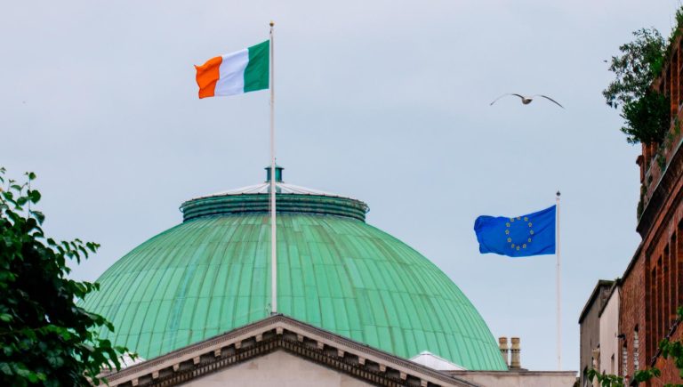 Irish and EU flags representing Ireland’s 2026 Presidency of the Council of the European Union.